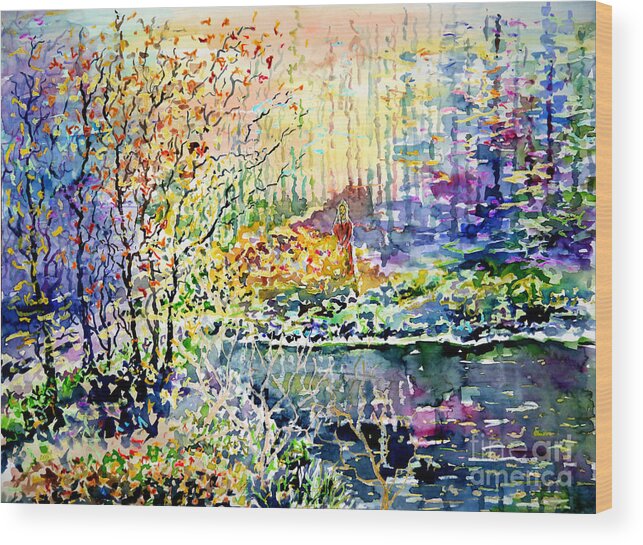 Watercolor Wood Print featuring the painting Lady of Wood and Pond by Almo M