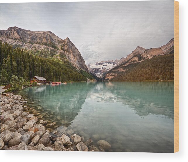 Lake Wood Print featuring the photograph Lake Louise Canoe rental by Jack Nevitt
