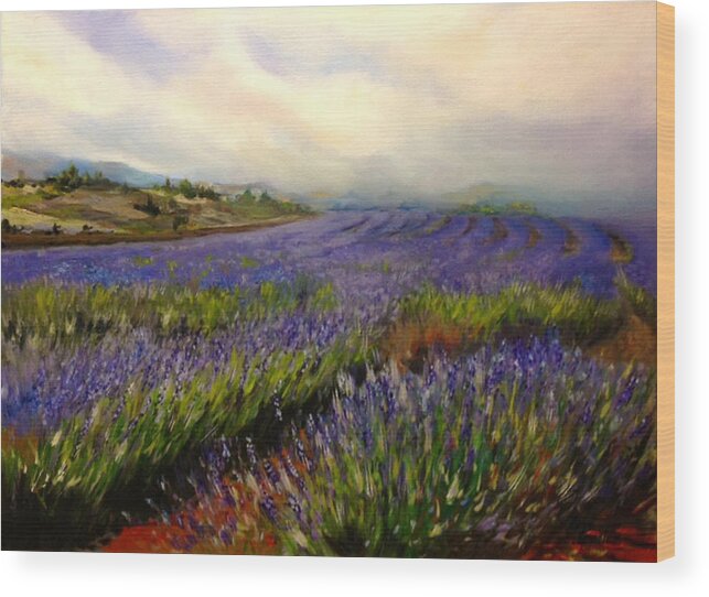 Landscape Wood Print featuring the painting Lavender in Oil by Lori Ippolito