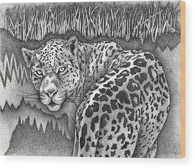 Leopard Wood Print featuring the drawing Leopard by Brian Gilna