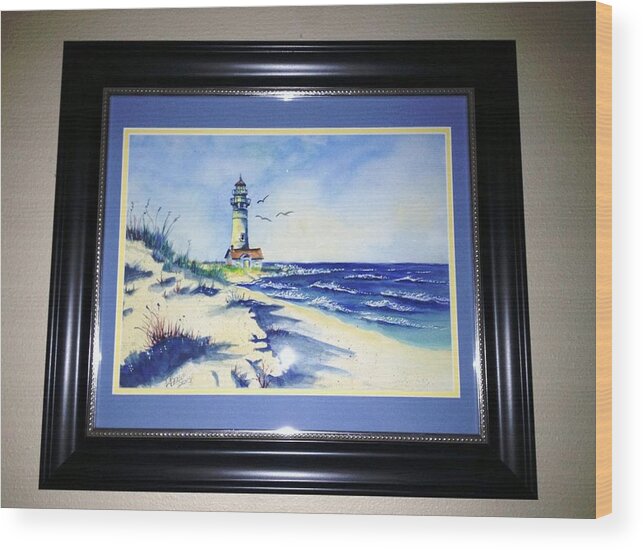 Lighthouse. Sea Wood Print featuring the painting Lighthouse on the Point SOLD by Richard Benson