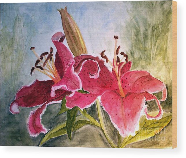 Flowers Wood Print featuring the painting Lilies Turned Tiger by Carol Grimes