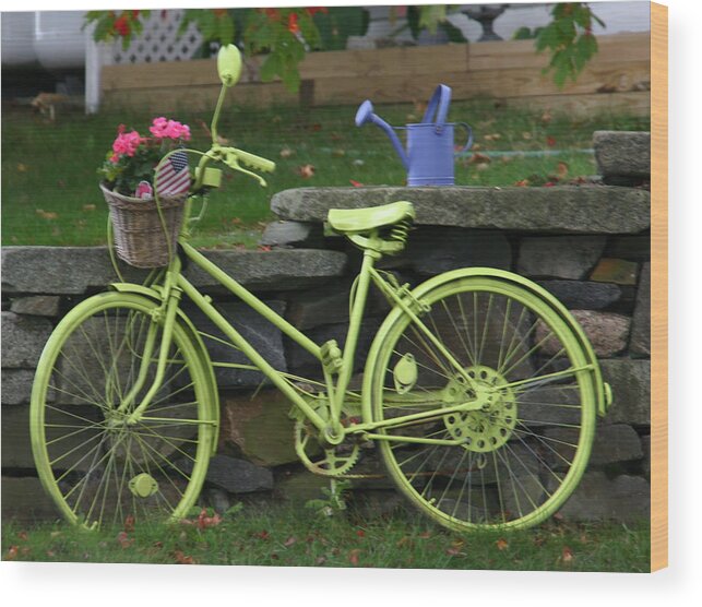 Lime Green Bike Wood Print featuring the photograph Lime Green Bike by Denyse Duhaime