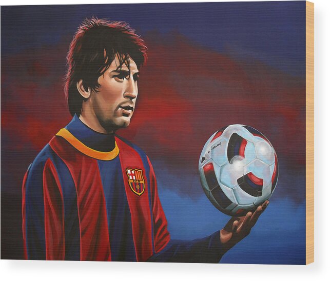 Lionel Messi Wood Print featuring the painting Lionel Messi 2 by Paul Meijering