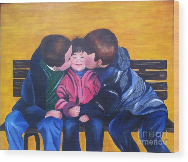 Children Wood Print featuring the painting Little Sister by Vikki Angel