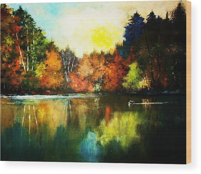 Woodland Wood Print featuring the painting Autumn in Loon Country ll by Al Brown