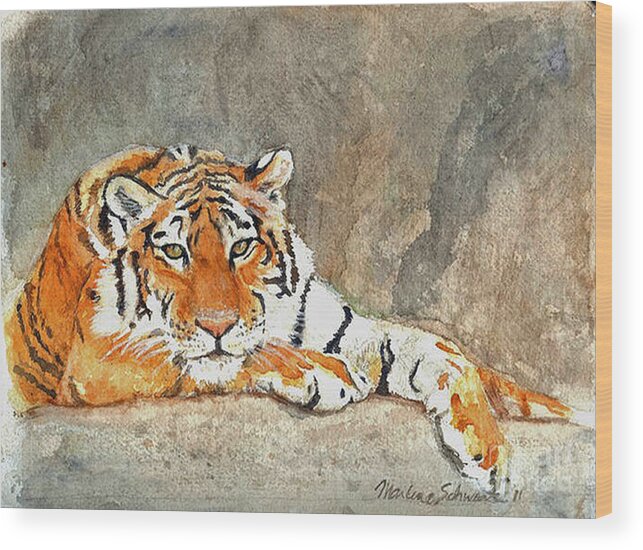 Bengal Tiger Wood Print featuring the painting Lord of the Jungle by Marlene Schwartz Massey