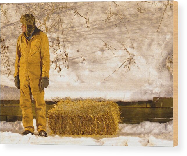 Man Wood Print featuring the photograph Man and Hay by Jeffrey Platt