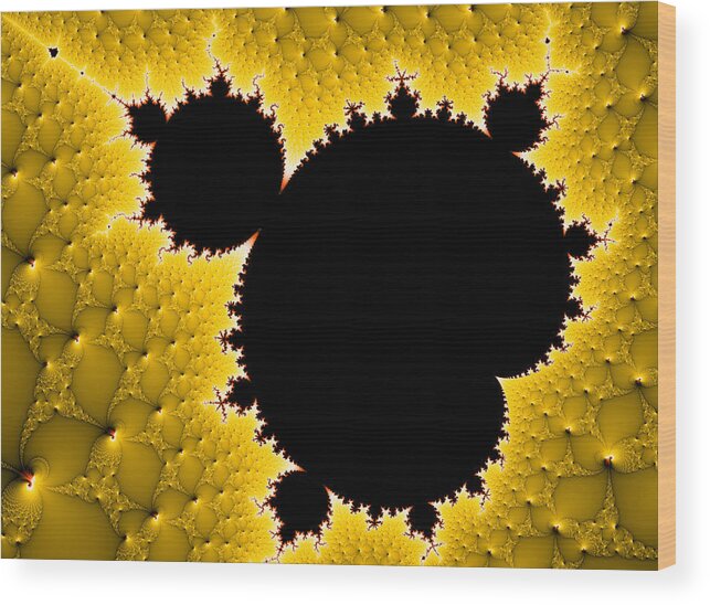 Mandelbrot Set Wood Print featuring the digital art Mandelbrot set black and yellow fractal art by Matthias Hauser