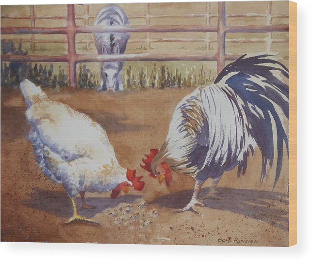 Chickens Wood Print featuring the painting Me First by Barbara Parisien
