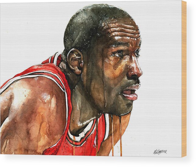 Sports Wood Print featuring the painting Michael Jordan Watercolor by Michael Pattison