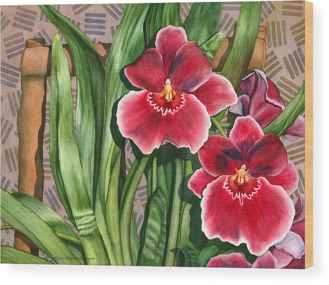 Flower Wood Print featuring the painting Miltonia Orchids by Lynda Hoffman-Snodgrass
