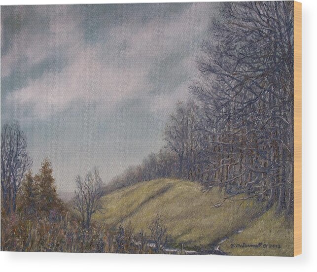 Valley Wood Print featuring the painting Misty Mountain Valley by Kathleen McDermott
