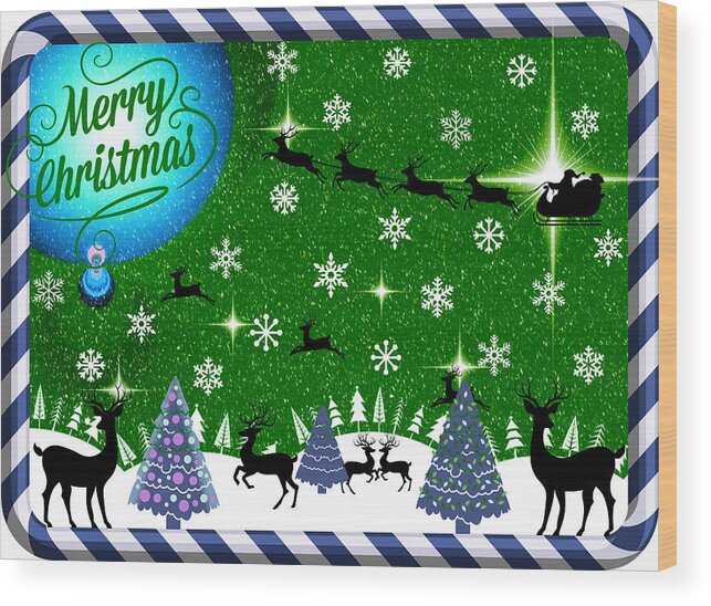 Merry Christmas Wood Print featuring the digital art Mod Cards - Reindeer Games - Merry Christmas IV by Aurelio Zucco
