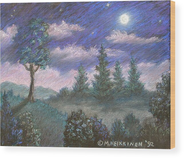 Moonshadow Wood Print featuring the pastel Moonshadow by Michael Heikkinen