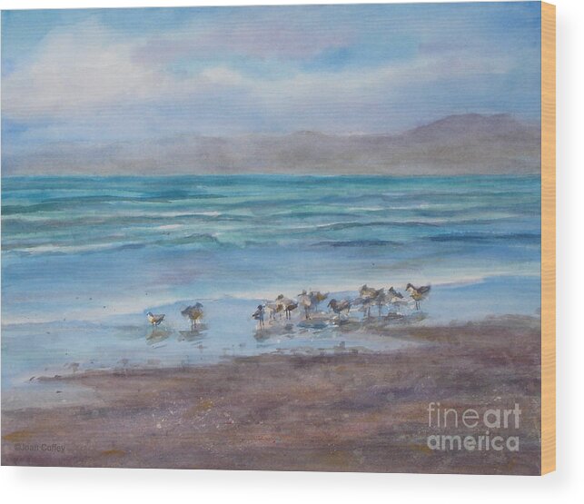 Seascape Wood Print featuring the painting Morro Birds by Joan Coffey