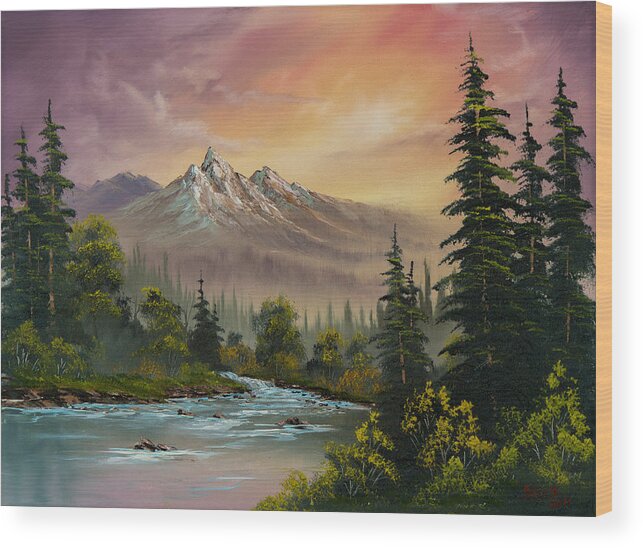 #faatoppicks Wood Print featuring the painting Mountain Sunset by Chris Steele