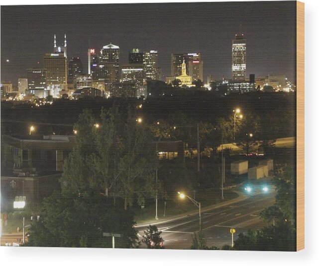 Nashville Wood Print featuring the photograph Nashville Skyline at Night by Valerie Collins