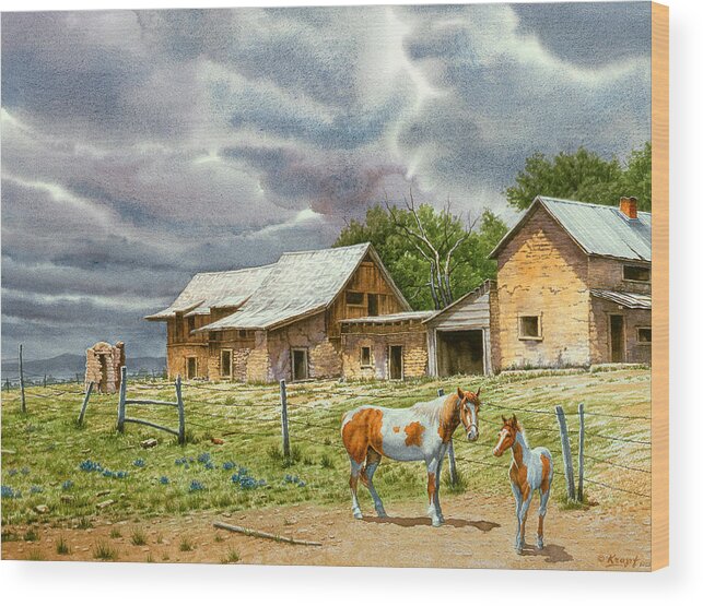 Landscape Wood Print featuring the painting Near Taos by Paul Krapf