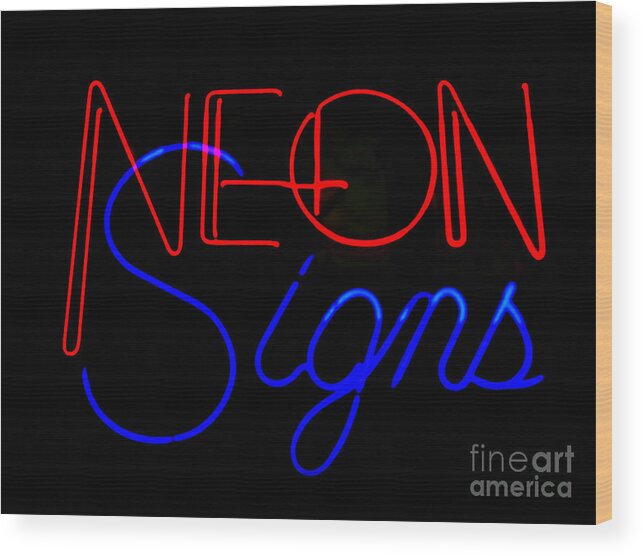  Wood Print featuring the photograph Neon Signs in Black by Kelly Awad