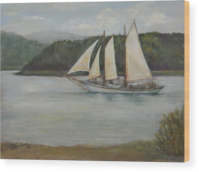Boat Wood Print featuring the painting New England Schooner by Sandra Nardone
