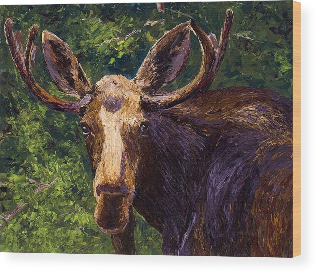 Moose Wood Print featuring the painting Loose Moose by Mary Giacomini