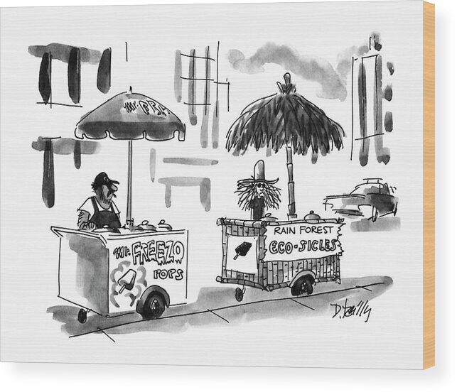 (two Ice Cream Stands - One Reads Other Reads Wood Print featuring the drawing New Yorker August 2nd, 1993 by Donald Reilly