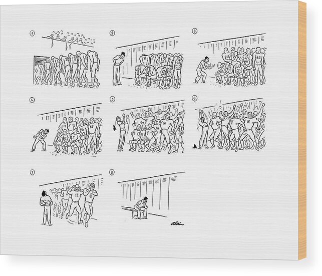 111564 Ala Alain Losing Football Team Is Given A Rousing Pep Talk By Coach Wood Print featuring the drawing New Yorker November 29th, 1941 by Alain