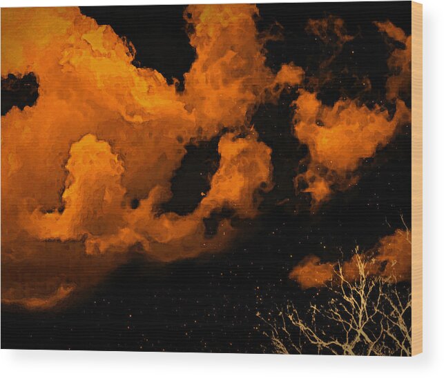 Night Wood Print featuring the painting Night Clouds by Sophia Gaki Artworks