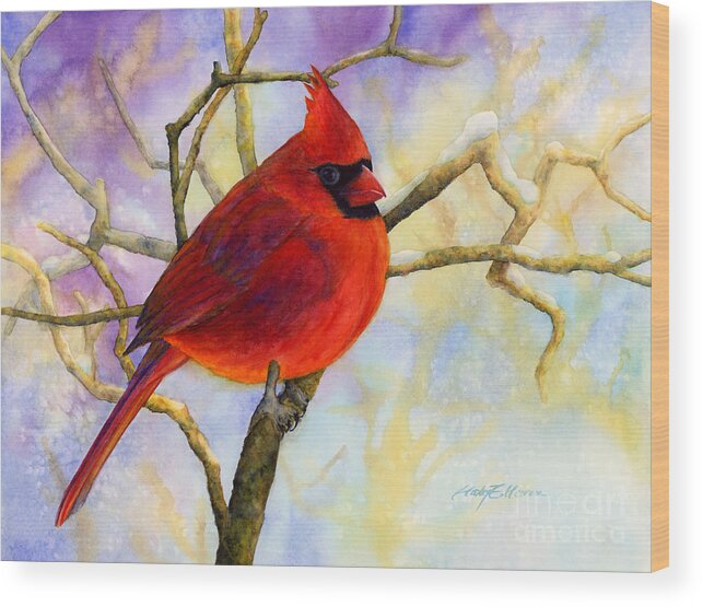 Cardinal Wood Print featuring the painting Northern Cardinal by Hailey E Herrera