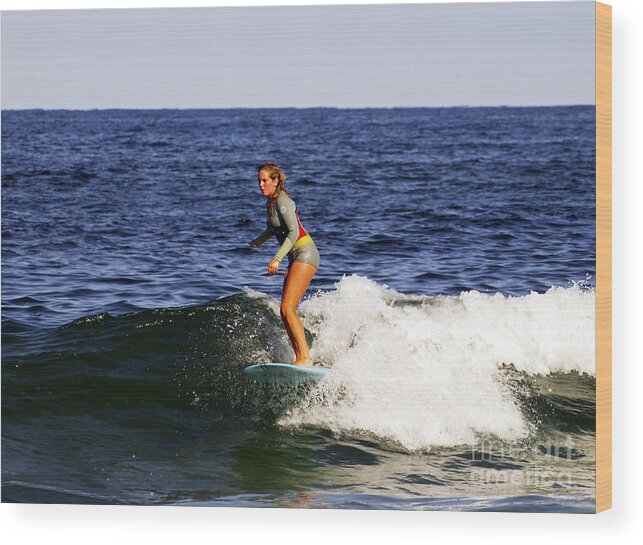 Fine Art Photography Wood Print featuring the photograph OBX Surfer Girl by Patricia Griffin Brett