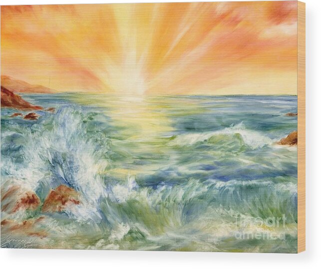Sunset Wood Print featuring the painting Ocean Waves III by Summer Celeste