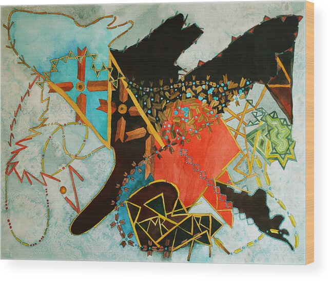 Abstract Wood Print featuring the painting Odin's Dream by Mary Beglau Wykes