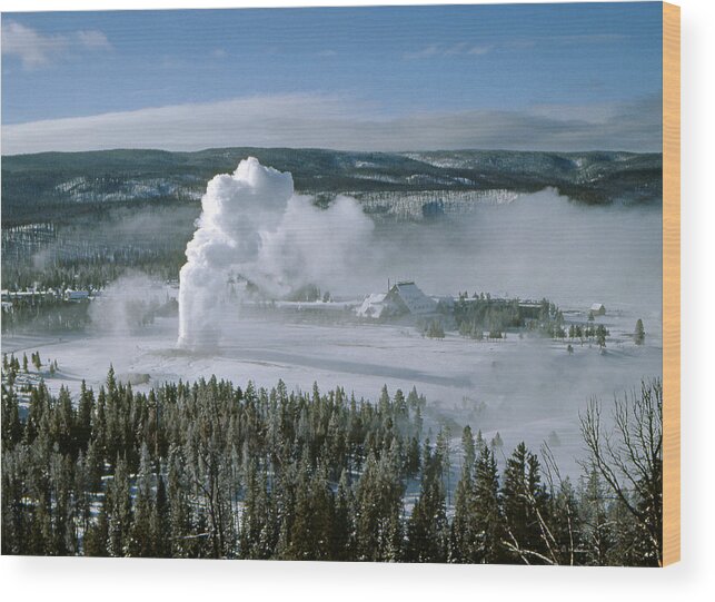Old Faithful Wood Print featuring the photograph 3M09132-01-Old Faithful Geyser in Winter by Ed Cooper Photography