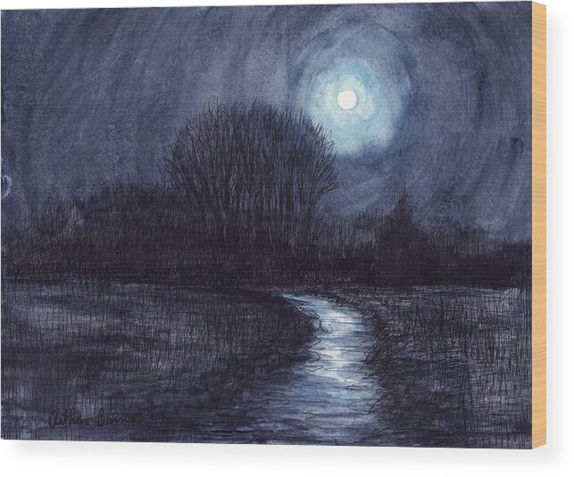 Moon Wood Print featuring the painting On a Moonlit Night by Arthur Barnes