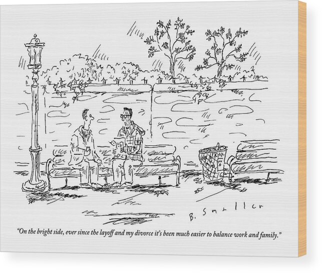 Work Wood Print featuring the drawing One Man To Another On A Park Bench by Barbara Smaller