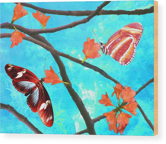 Butterflies Wood Print featuring the digital art Orange Leaves by Animals at Play