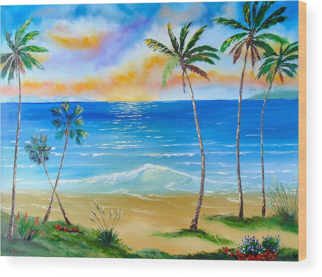 Beach Painting Paintings Wood Print featuring the painting Palm Tree Paradise by Kevin Brown