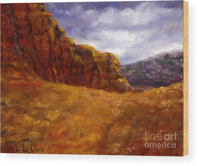 Palo Duro Wood Print featuring the painting Palo Duro Canyon Texas Hand Painted Art by Lenora De Lude