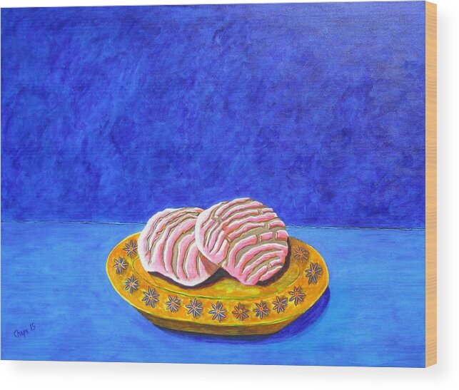  Wood Print featuring the painting Pan dulce azul by Manny Chapa