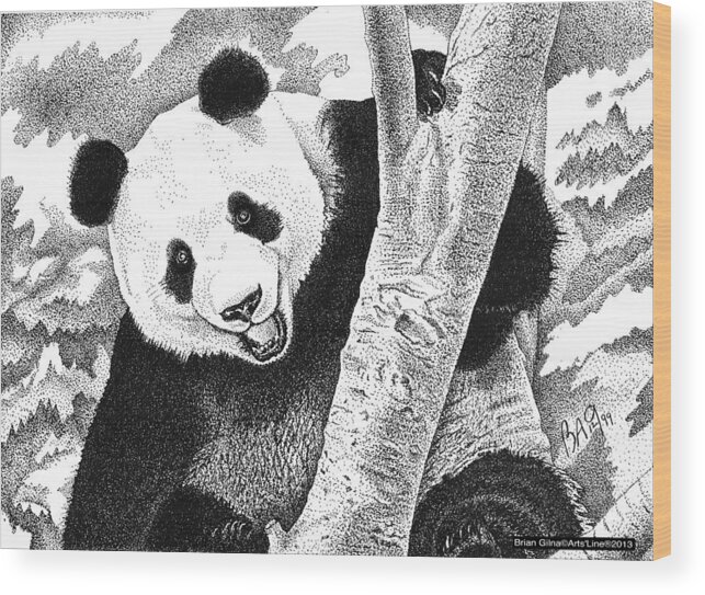 Wood Print featuring the drawing Panda 02 by Brian Gilna