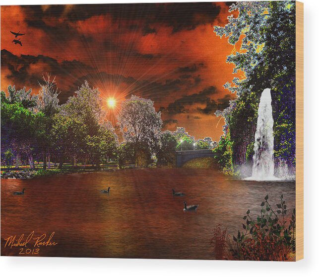 Canal Wood Print featuring the digital art Park Canal by Michael Rucker
