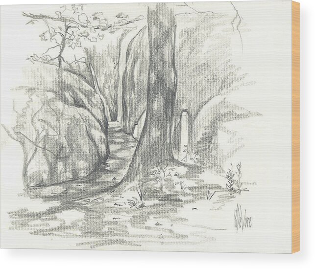 Passageway At Elephant Rocks Wood Print featuring the drawing Passageway at Elephant Rocks by Kip DeVore