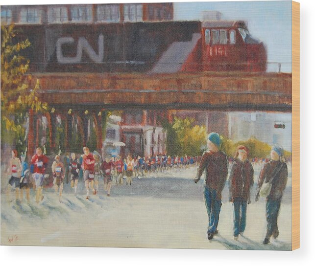 Chicago Marathon Wood Print featuring the painting Passing By by Will Germino