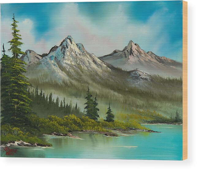 Landscape Wood Print featuring the painting Peaceful Pines by Chris Steele