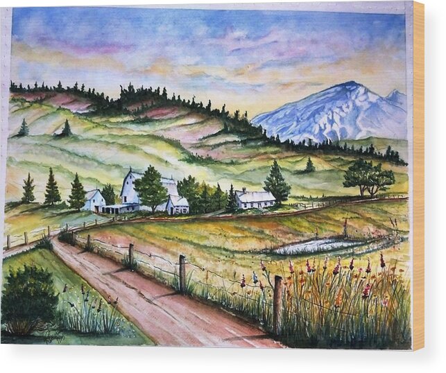 Mountains Wood Print featuring the painting Peaceful Valley Farm by Richard Benson