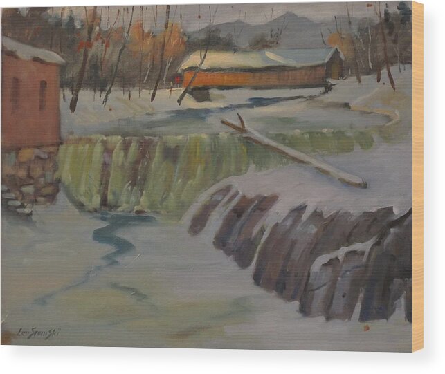  Perrines Covered Bridge Wood Print featuring the painting Perrines Covered Bridge by Len Stomski