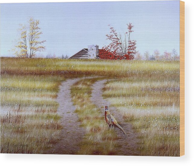 Nature Wood Print featuring the painting Pheasant Country. by Conrad Mieschke