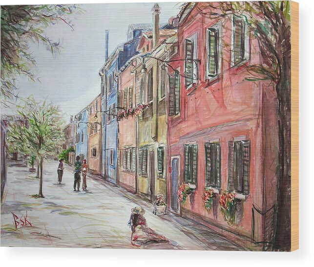 Landscape Wood Print featuring the painting Pink Street by Becky Kim