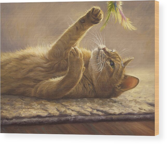 Cat Wood Print featuring the painting Playtime by Lucie Bilodeau